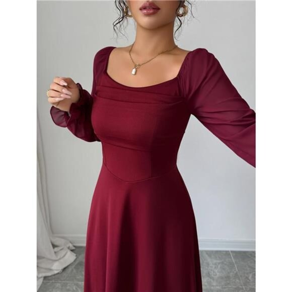 Flounce Sleeve A-Line Midi Dress - Picture 5 of 7